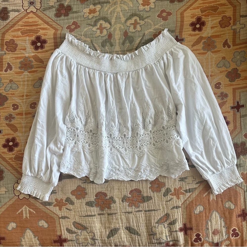 Topshop White Off the Shoulder Boho Lace Top size US 4